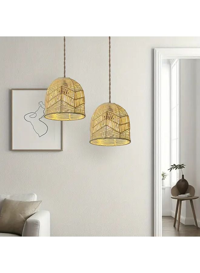 Wooden Color Vintage Handwoven Paper Lampshade Rustic Farmhouse Lighting - Image 2